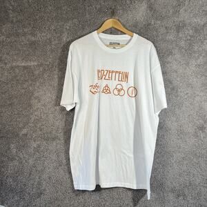 Led Zeppelin T-Shirt Men's 2XL White Cotton Crewneck Short Sleeve Band Tee Rock
